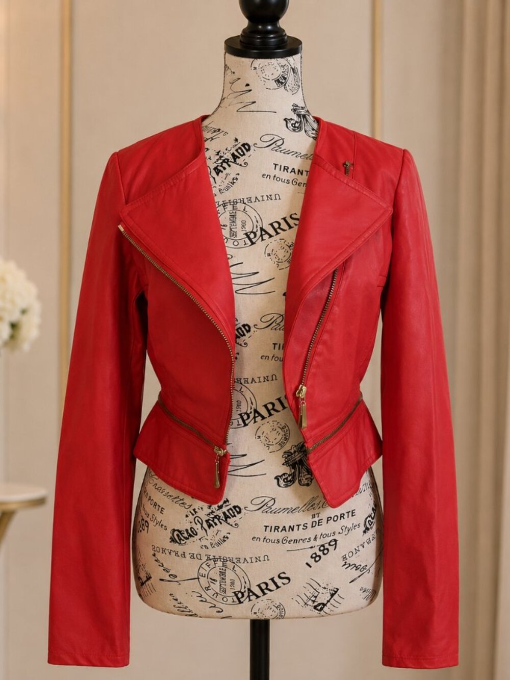 Therapy by Lane Crawford Red Leather Jacket Cropped - Size M, NWT - Picture 3 of 7